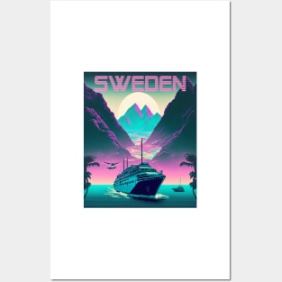 Sweden Cruise Synthwave Travel Art Poster Posters and Art